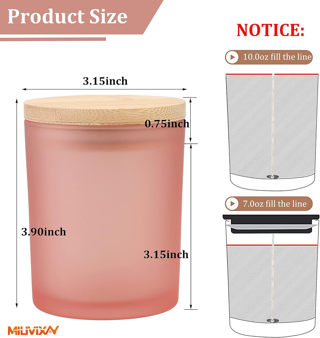 MILIVIXAY 12 Stück 284 ml mattrosa Glas-Kerzengläser mit Deckel und Kerzenherstellungs-Sets – leere