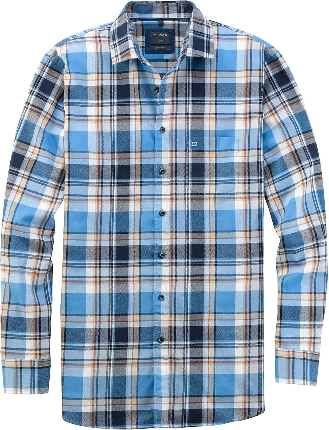 OLYMP Herren Freizeithemd Langarm Casual,Kariert,modern fit,Kent-Kragen M Marine 18, M Marine 18