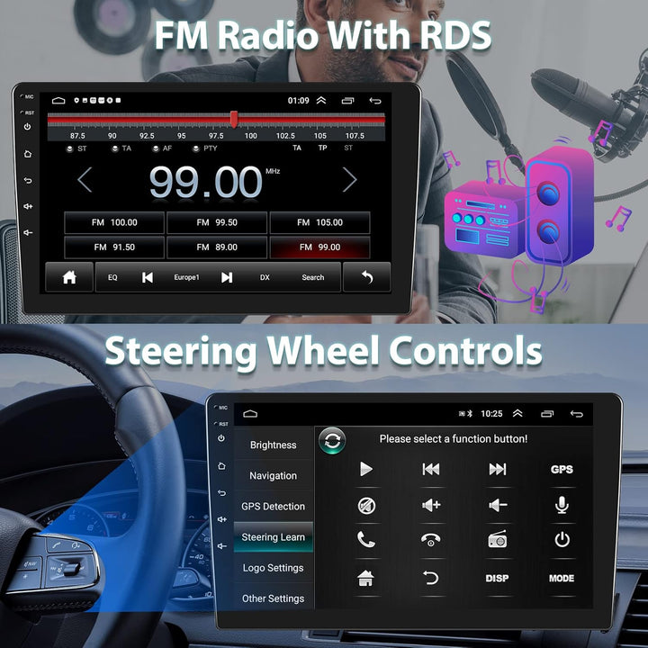 Hodozzy Autoradio 10,1 Zoll 2GB+64GB Kabelloses Carplay Wireless Android Auto, Radio Android mit Nav