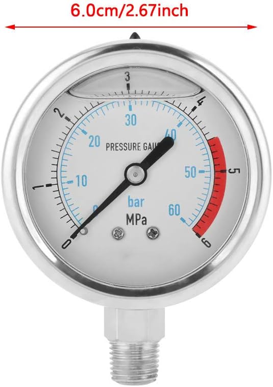 0-60Bar 0-6Mpa Manometer, Pressure Gauge 1/4 Zoll NPT 60mm Durchmesser Luftdruckhydraulisches Wasser