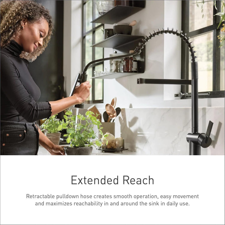Moen 5923SRS Ausrichten Einhebel-Vorspülfeder-Küchenarmatur mit Power-Boost, Fleckenresistent, Stand