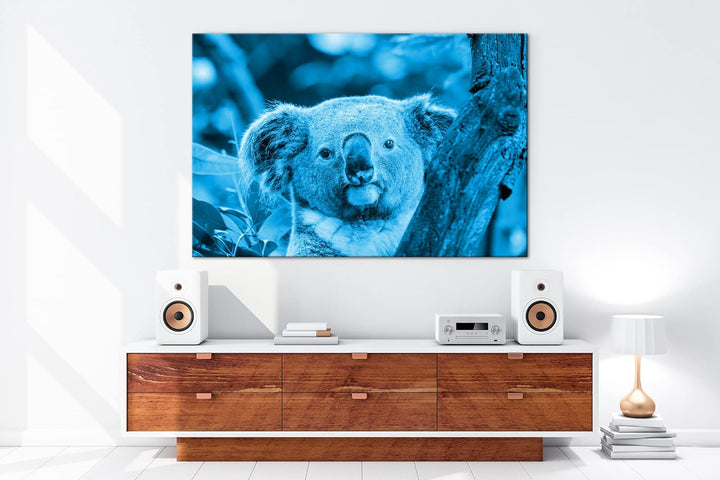deyoli kleiner Süsser Koala Format 80x60 Effekt: Monocrome Blau als Leinwandbild, Motiv fertig gerah