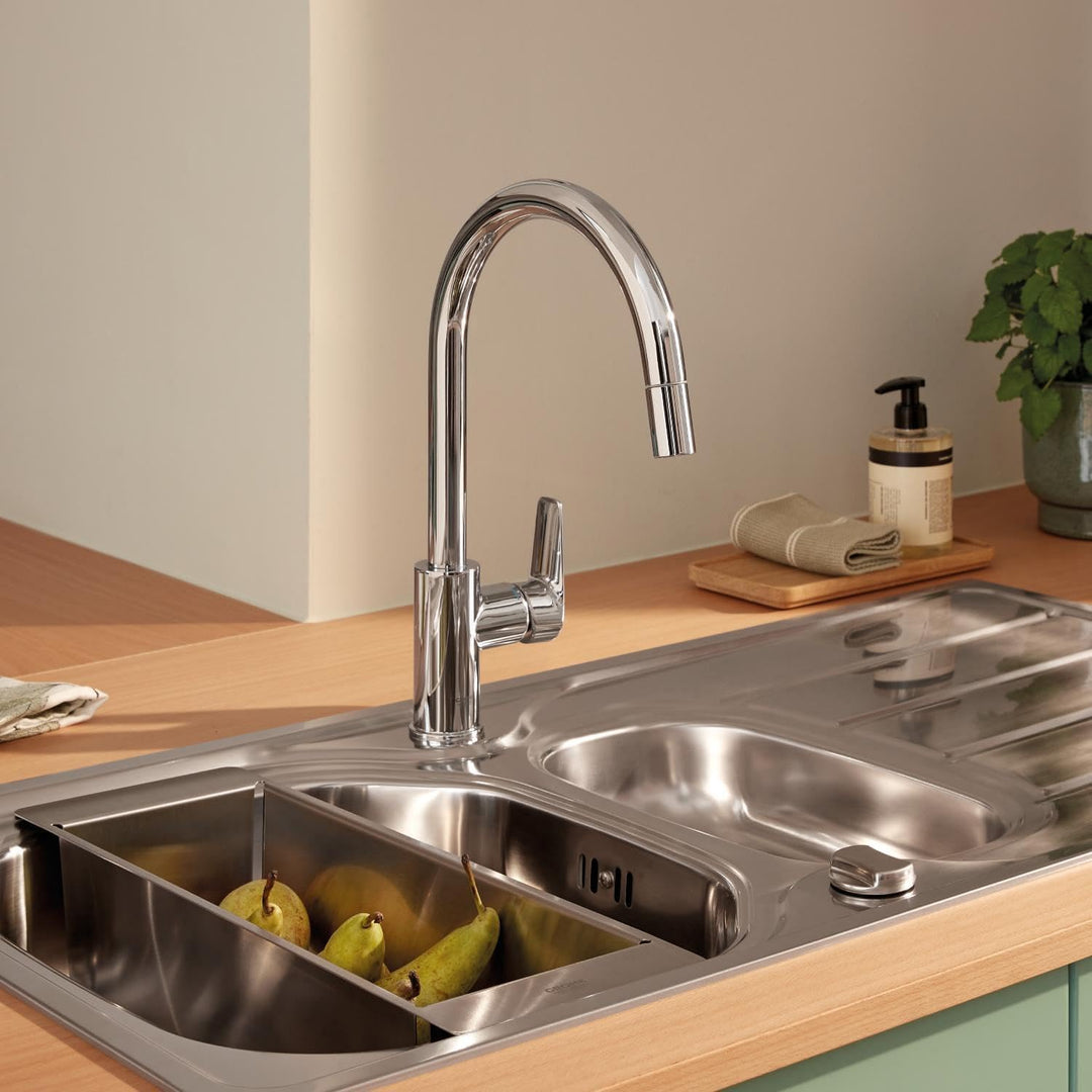 GROHE StartCurve - Einhand- Spültischarmatur (hoher Auslauf, herausziehbare Mousseurbrause, Schwenkb