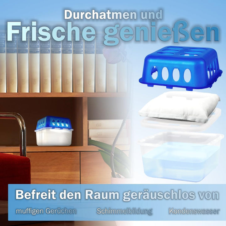 Stimo 4x Luftentfeuchter Box mit 8 Nachfüllpacks Raumentfeuchter Feuchtigkeits-Stopper mit Granulat