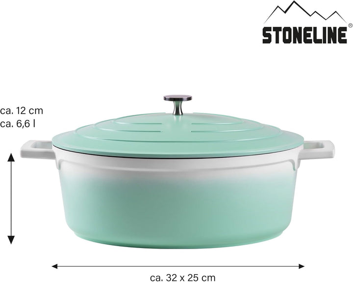 STONELINE Mint Bräter Induktion 32 cm, 6,6 L, Bräter mit Deckel, Aluguss beschichteter Topf mit echt
