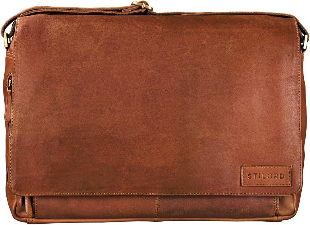 STILORD 'Rick' Schultertasche Leder für 15,6 Zoll Laptop Umhängetasche Aktentasche Bürotasche Unitas