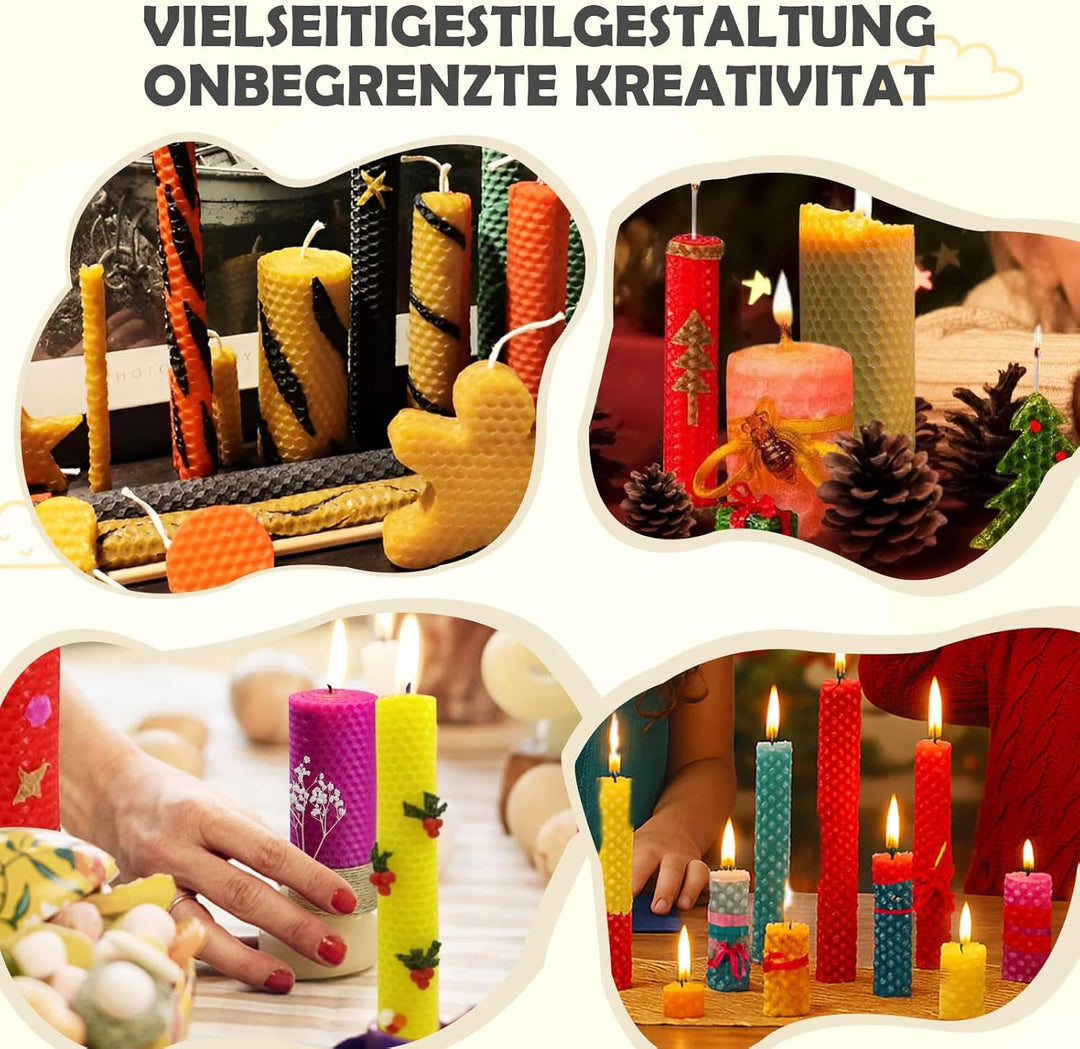 Jinfanshurich Bienenwachsplatten Bunt 24 Stück (20×20 cm) mit 24 Dochten – Kerzenset zum Selbstmache