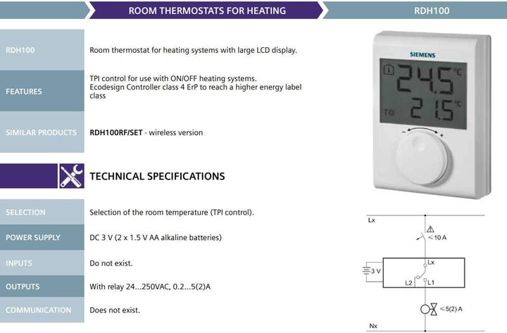 Siemens - Thermostat d ambiance électronique - RDH10 Non programmable - : RDH10