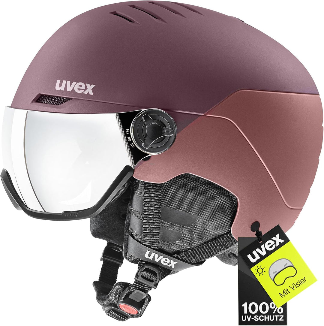 uvex Wanted Visor ski Helmet for Women & Men - Adjustable Helmet with Integrated Visor bramble - ant
