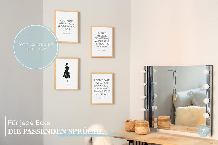 Papierschmiede® Premium Spruchposter Set 4er 50x70 cm (B2), Motiv: Coco Heels, Fashion Quote, Poster