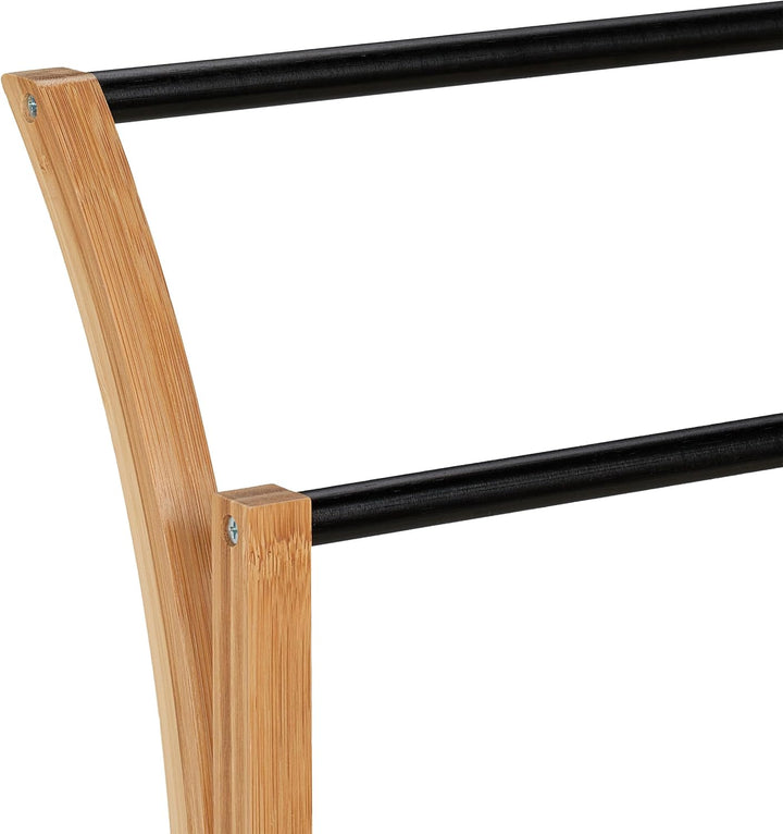 Relaxdays Handtuchhalter, Bambus, 3 versetzte Stangen, H x B x T: 82 x 42 x 24 cm, Handtuchständer B