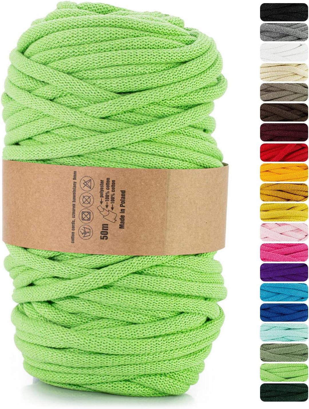 Netuno 1x Makramee-Garn Hellgrün 9 mm 50 m Baumwollkordel mit Polyesterkern Kordel Baumwolle Kordelb