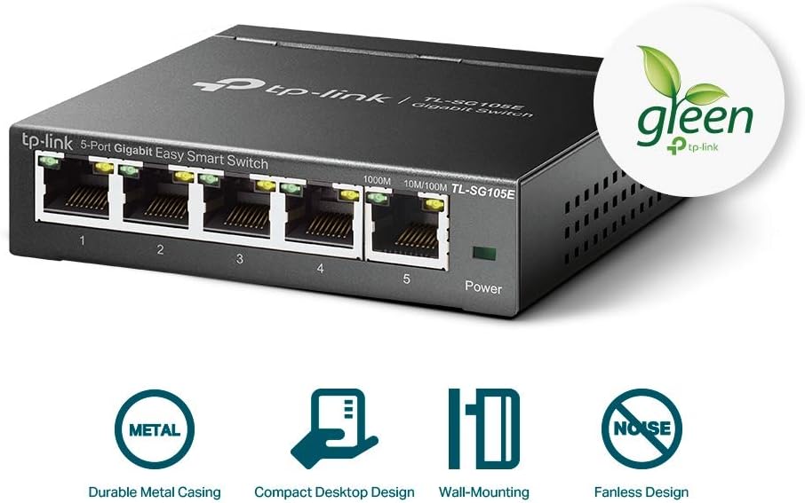 TP-Link TL-SG105E 5-Ports Gigabit Easy Smart Managed Netzwerk Switch(Plug-and-Play,Metallgehäuse, Qo