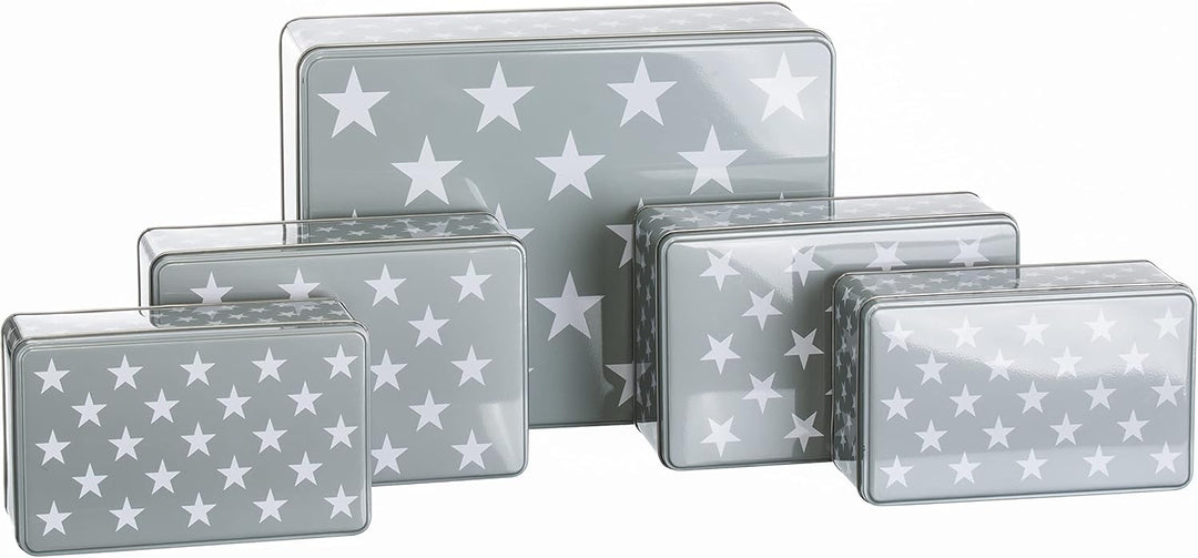 Brandsseller 5er Set Keksdose rechteckig Weihnachtsdose Plätzchendose Gebäckdose Metall Sterne 5er S