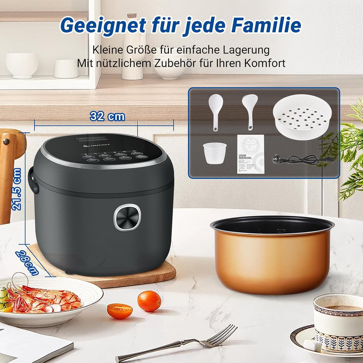 AMZCHEF Reiskocher 4L Mini Reiskocher für 5 Personen, 8 Tassen (ungekocht), 860W elektrischer Reisko