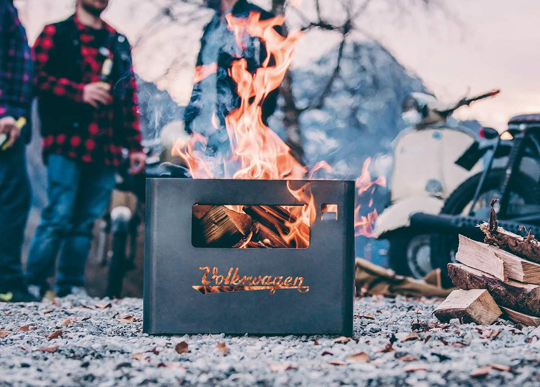 BRISA VW Collection - Volkswagen Feuer-Korb-Grill-Schale aus Cortenstahl in Getränkekistenform Multi