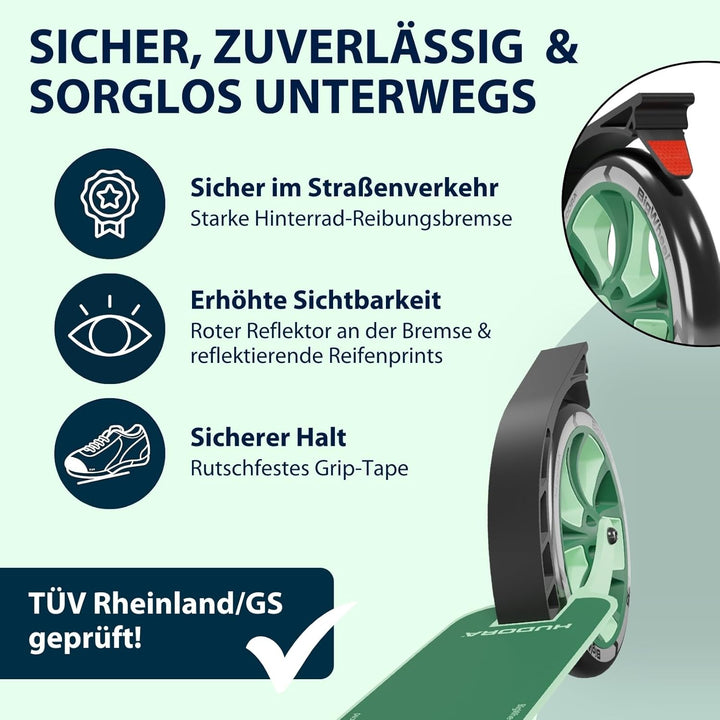 HUDORA BigWheel® 205 Advanced Scooter - Komfortabler Aluminium-Roller für bis zu 100kg - Höhenverste