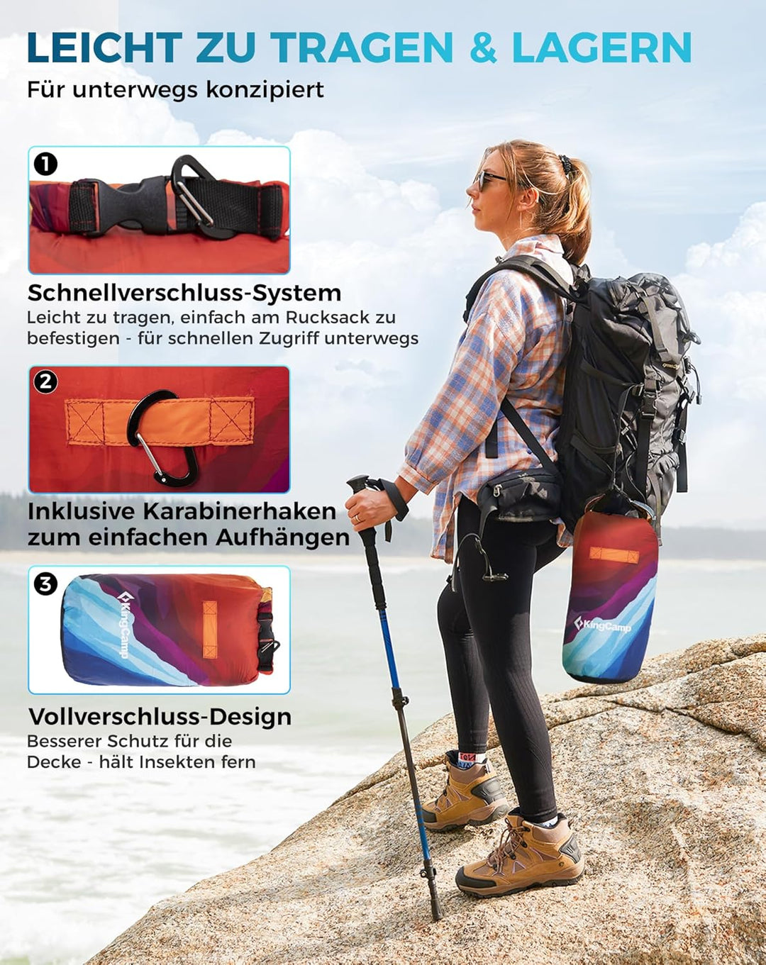 KingCamp Reisedecke Ultraleicht, Outdoor-Campingdecke Warme Wasserabweisend, Kompaktes kleines Packm