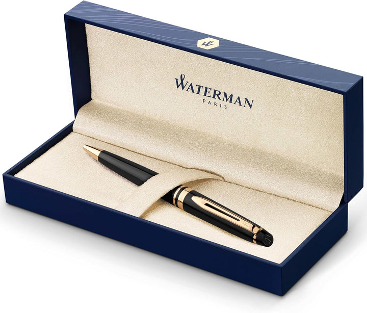Waterman Expert Kugelschreiber | Hochglänzend Schwarz mit Zierteile aus 23 K Gold | Mittlere Spitze