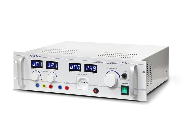 PeakTech P 2235 Trenntransformator 0-250 V AC regelbar (4,5A) und DC Labornetzgerät 0-30 V / 0-5A