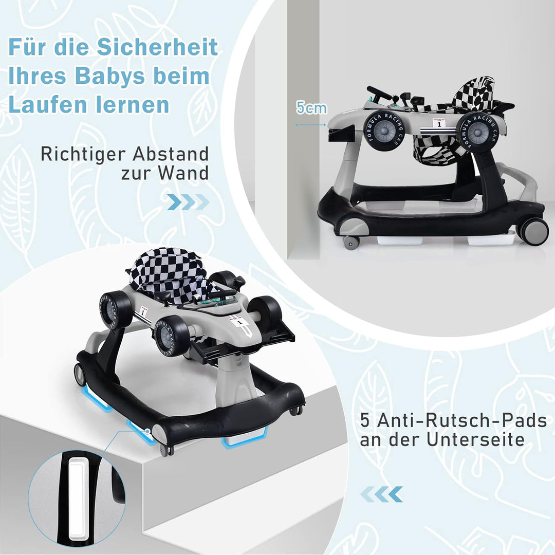 COSTWAY 4 in 1 Lauflernwagen, Lauflernhilfe klappbar mit einstellbarer Höhe & Geschwindigkeit, Baby