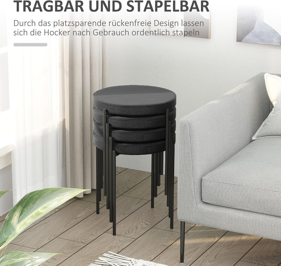 HOMCOM 4er-Set Esszimmerhocker Esszimmerstühle Stapelbar Thekenhocker mit gepolstertem Sitz Rundhock