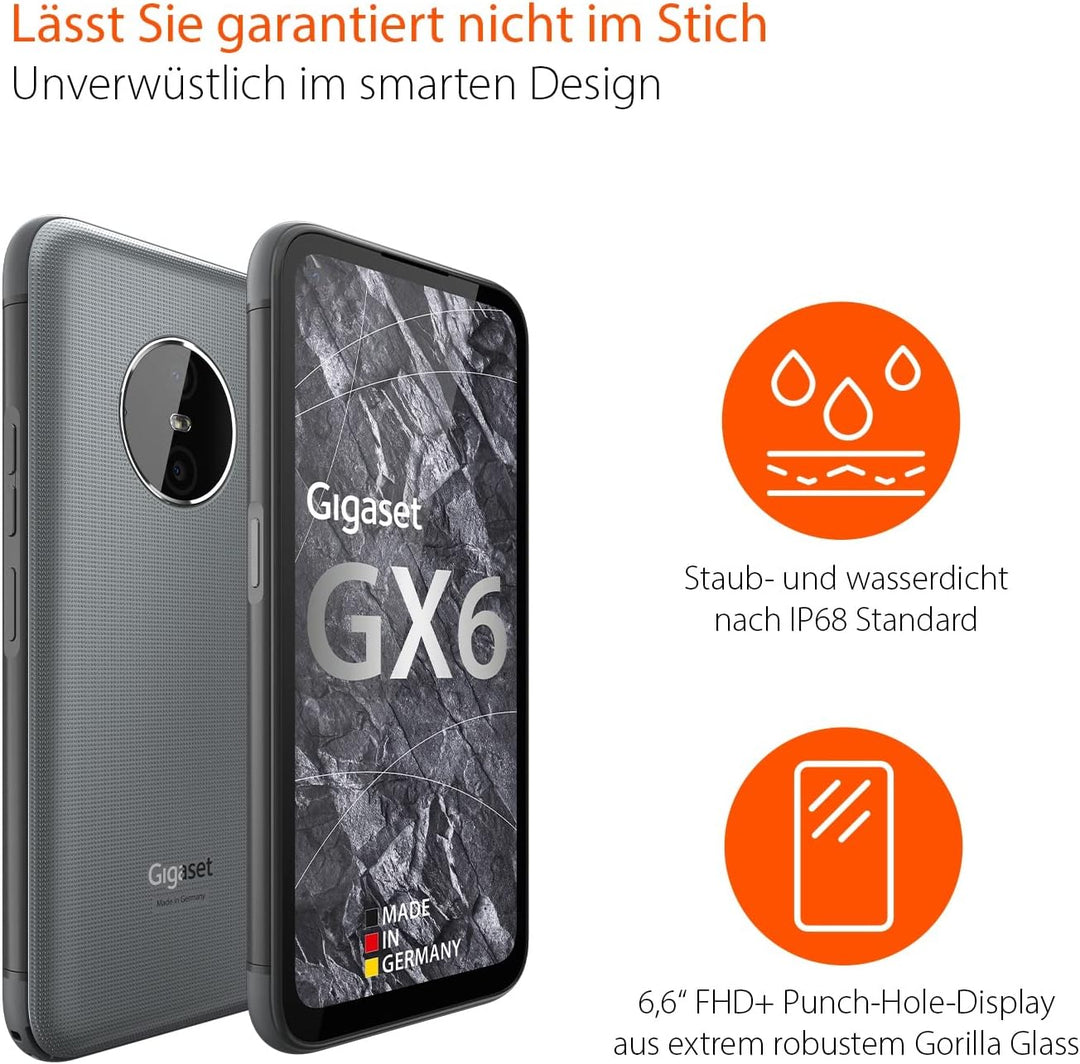 Gigaset GX6 - Outdoor Smartphone 5G - Militärstandard - staub- & wasserdicht IP68 - 6,6" FHD+ Displa