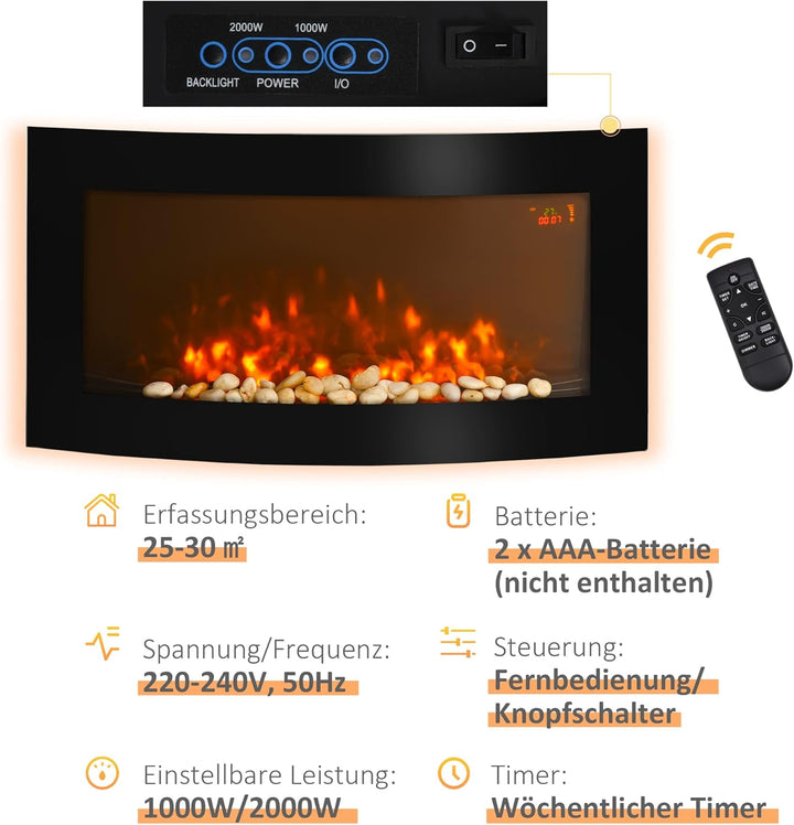 HOMCOM Elektrokamin Kamin Kaminofen Elektrischer Wandkamin 89,2 x 13,5 x 48cm Modell7/88,5 x 13,5 x