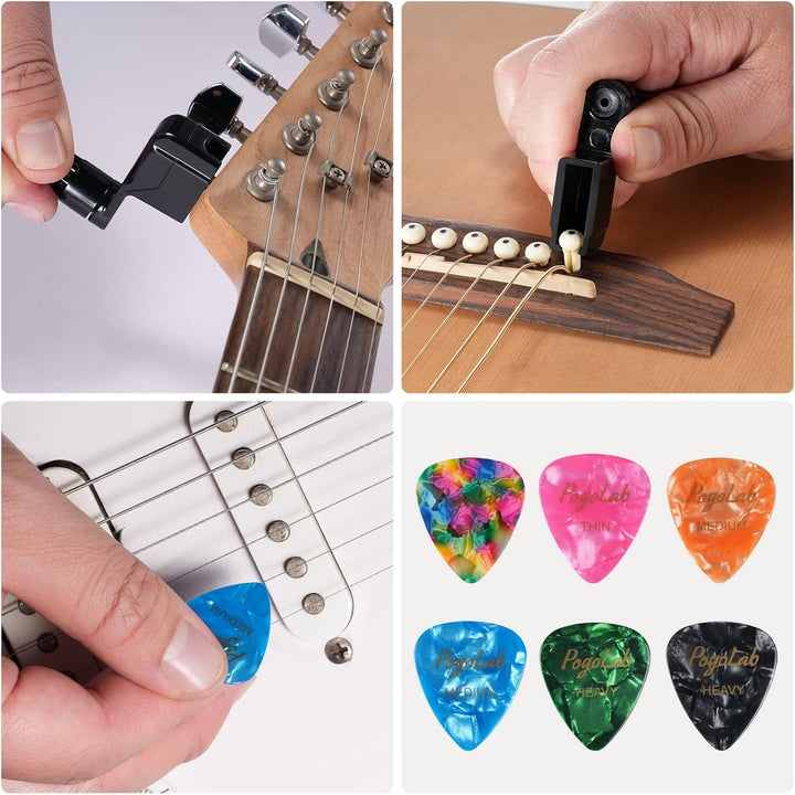 POGOLAB Gitarren Werkzeug Reparatur Set, 31 Stk Gitarren Bausatz mit Saitenkurbel Akustische Gitarre
