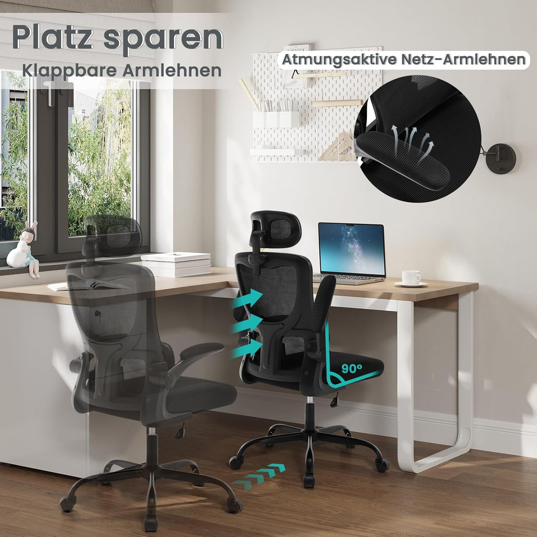 WOLTU Bürostuhl ergonomisch, Schreibtischstuhl Netzstoff, Drehstuhl höhenverstellbar, Schaukelfunkti