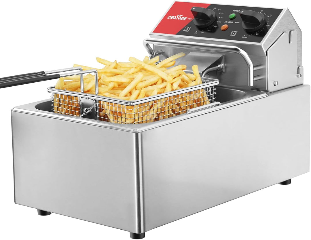 CROSSON 6L Elektrische Aufsatzfritteuse mit leicht zu reinigendem rotierendem Fritteusenkopf, 30 Min