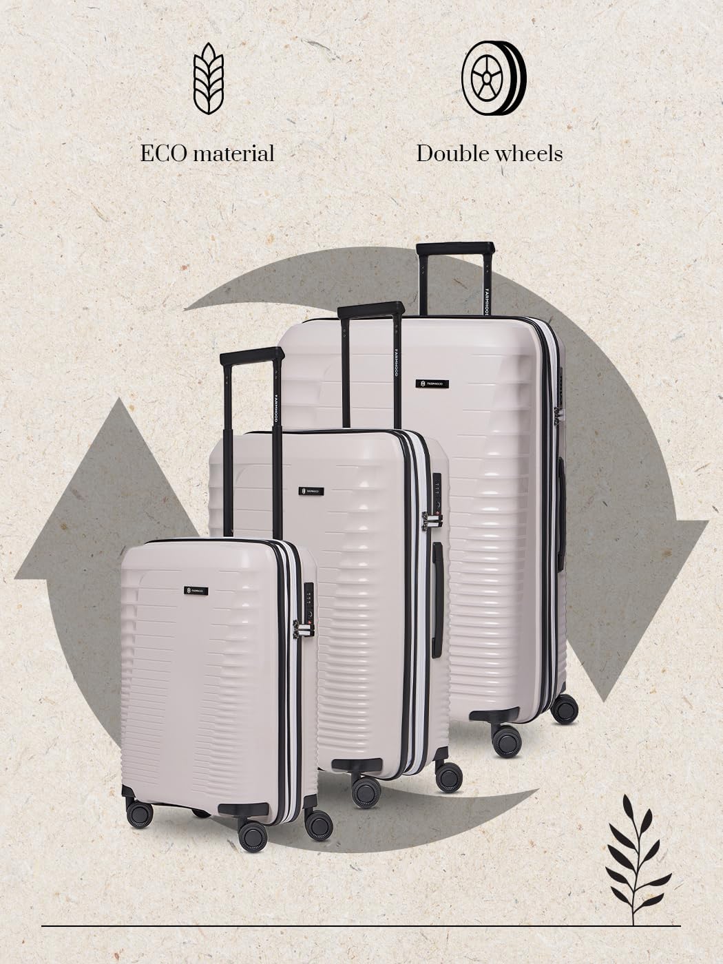 Farmhood Eco Edition nachhaltiges Hartschalen Koffer-Set 3-teilig | Trolleys mit Dehnfalte erweiterb