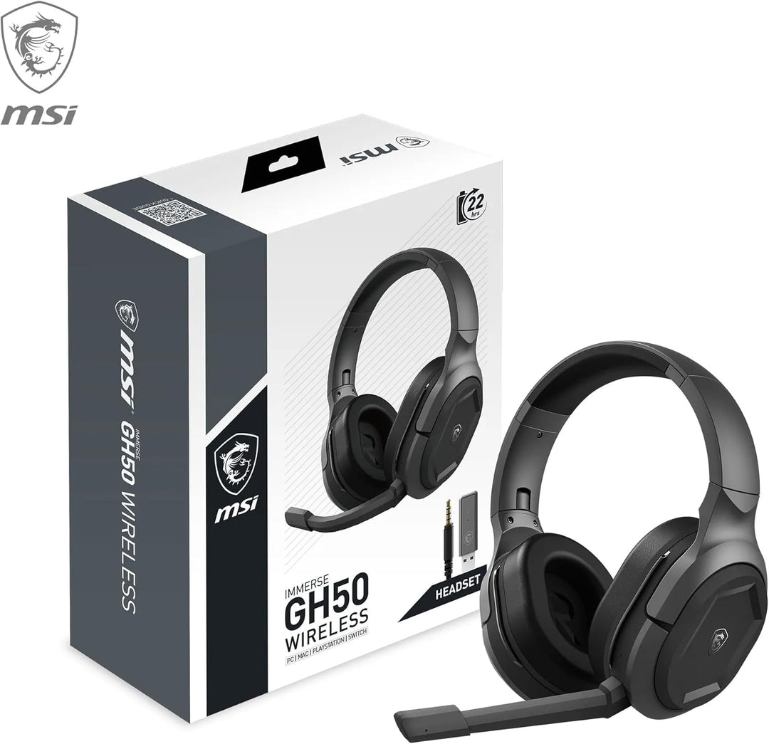 MSI IMMERSE GH50 Wireless Gaming Headset - Kabelose Kopfhörer, 50-mm-Neodym-Treiber mit Bassverstärk