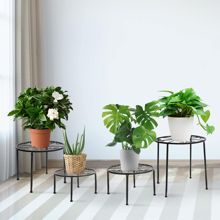 LEUTED Blumenständer 4-in-1 Set, Blumenhocker Metall für Innen Aussen, Pflanzenhocker für Balkone In