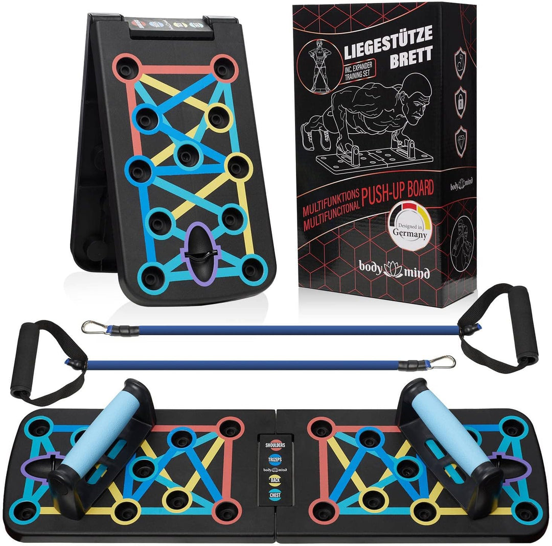 Body & Mind® Push-Up Liegestütz-Brett; Faltbares Multifunktions Elite Rack Fitness-Board für Ganzkör