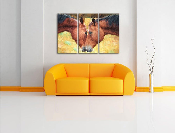 Pixxprint Zwei schmusende Pferde Kunst als Leinwandbild/Grösse: 3 Teilig (120x80 cm) cm/Wandbild/Kun