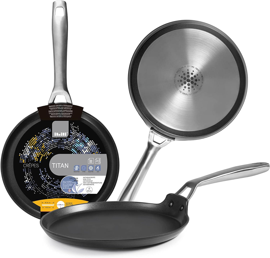 IBILI - Crêpe-Pfanne Titan, 22 cm, Aluminiumdruckguss, Anti-Haft, geeignet für Induktion 22 cms, 22
