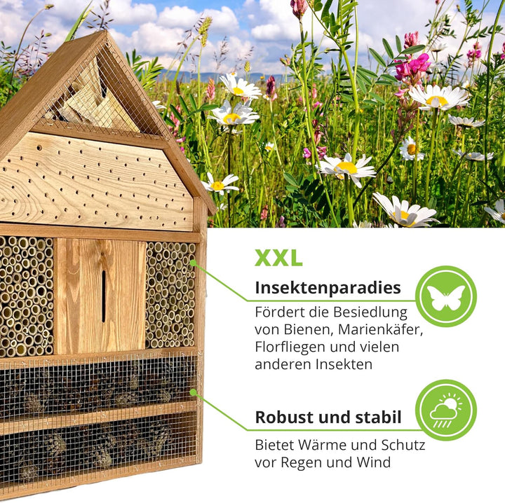 GARTENETAGE Insektenhotel XXL geölt/Naturbelassenes, massives Insektenhaus & Bienenhotel/Insektenhot
