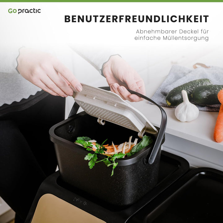 Go Practic Abfalltrennsystem zur Mülltrennung in der Küche | Abfallsystem mit Klick-Deckel | Müllkor