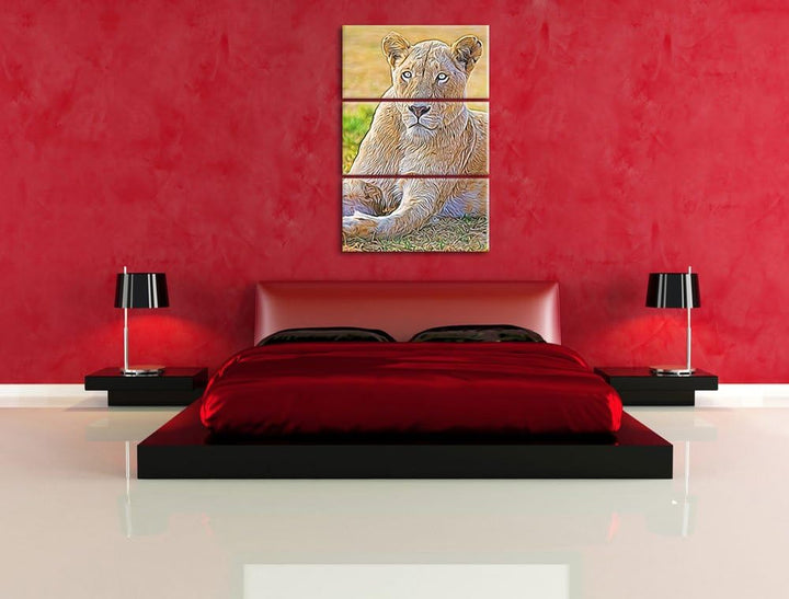 prächtige weisse Löwin Spezial 3-Teiler Leinwandbild 120x80 Bild auf Leinwand, XXL riesige Bilder fe