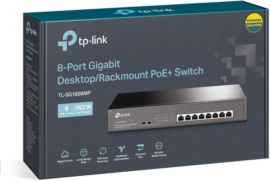 TP-Link TL-SG1008MP 8-Port Gigabit PoE Switch mit 8 PoE+ Ports (Rackmount, 153 Watt, geschirmte RJ-4