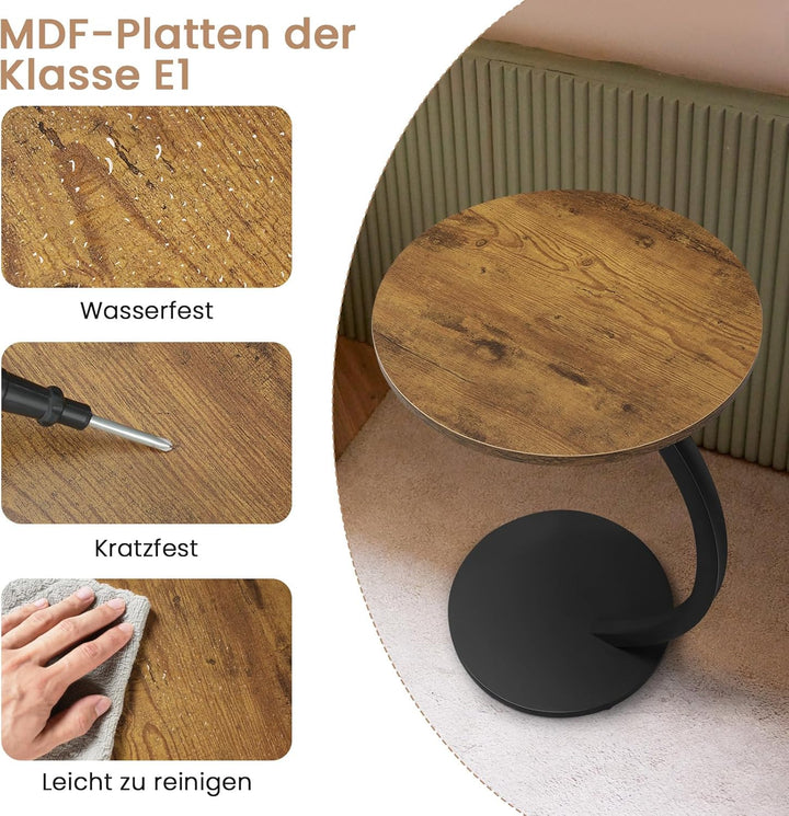 WOLTU Beistelltisch C Form, Couchtisch rund, Sofatisch Kaffeetisch, Kleiner Tisch für Couch Sofa Bet