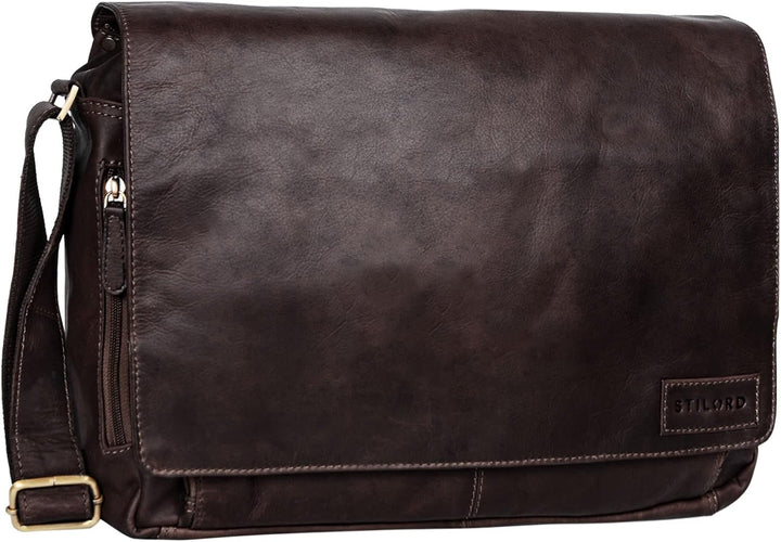 STILORD 'Rick' Schultertasche Leder für 15,6 Zoll Laptop Umhängetasche Aktentasche Bürotasche Unitas