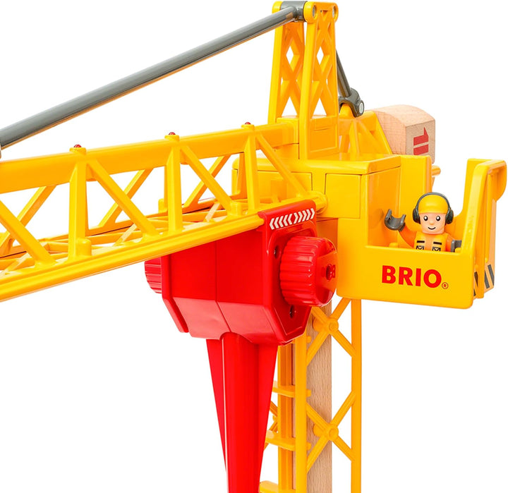 BRIO World 33835 Grosser Baukran mit Licht - Zubehör für die BRIO Holzeisenbahn - Empfohlen für Kind