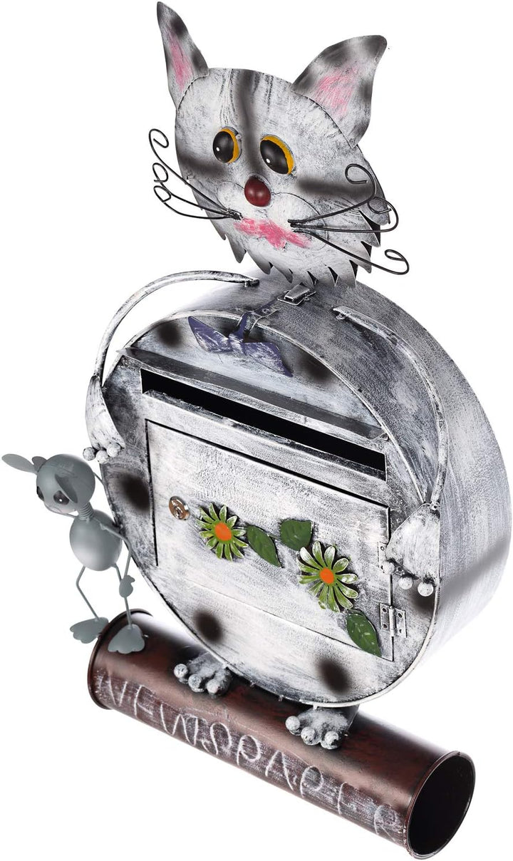 Briefkasten Katze 12A478-2 Handbemalt Metall Zeitungsrohr Wandbriefkasten 74cm Briefkasten-katze-sw,