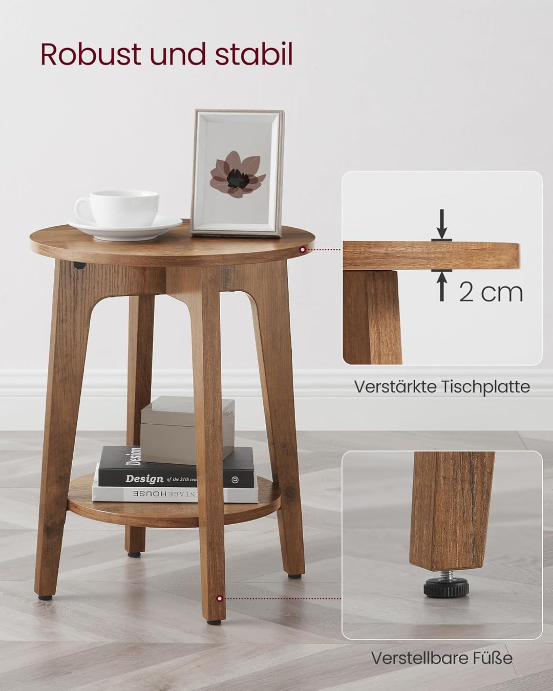 VASAGLE Beistelltisch, Sofatisch, Kleiner runder Tisch für Wohnzimmer, Nachttisch für kleine Räume,