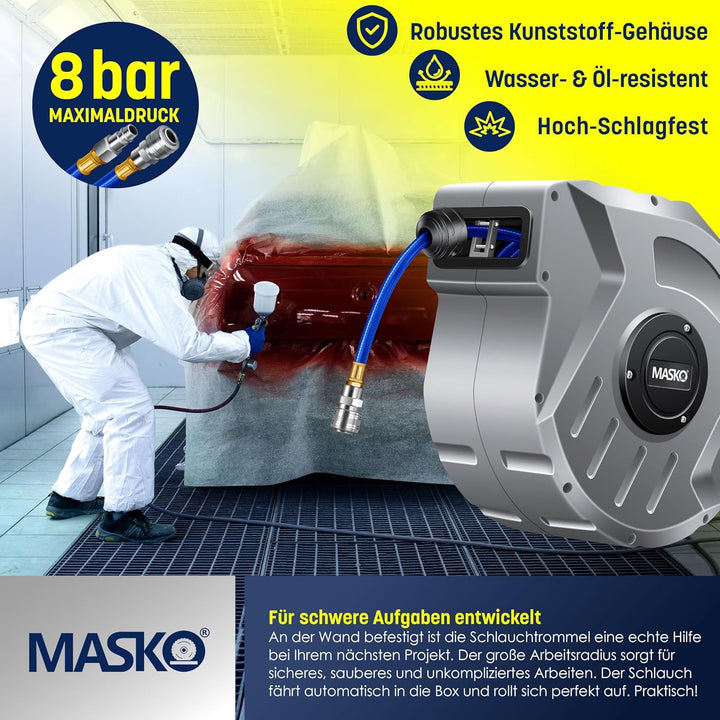 MASKOยฎ 20m Druckluftschlauch Aufroller automatisch 1/4" Anschluss - Schlauchtrommel Wandschlauchhalt