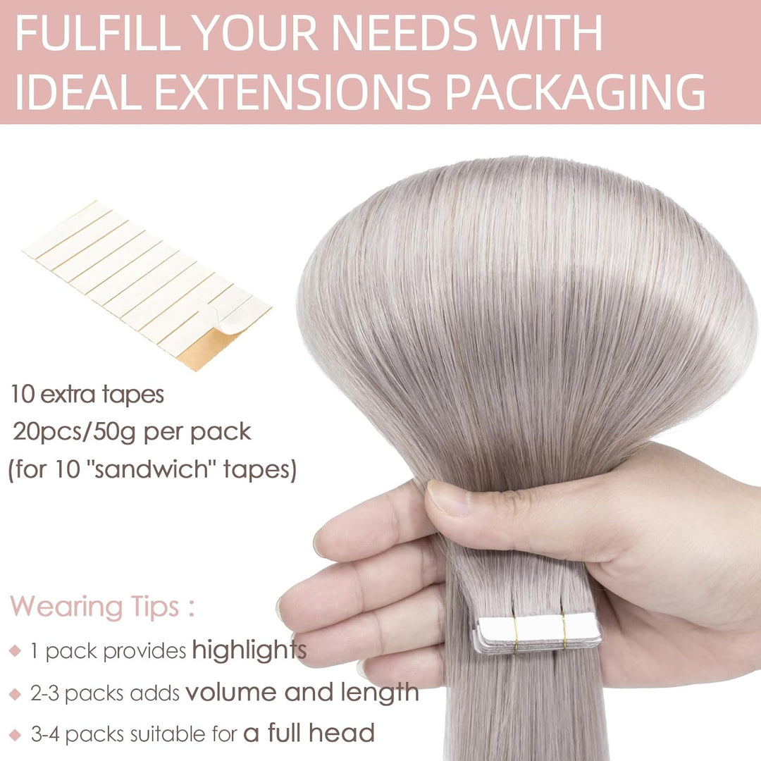Silk-co Tape Extensions Echthaar 20stk, Haarverlängerung Tape in Extensions Echthaar, Remy Haarexten