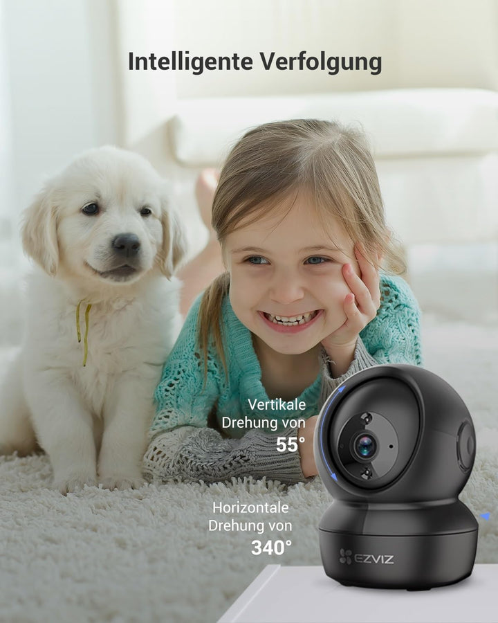 EZVIZ 2MP WLAN IP Kamera, PT Überwachungskamera Innen mit Zwei-Wege-Audio, Bewegungserfolgung, IR Na