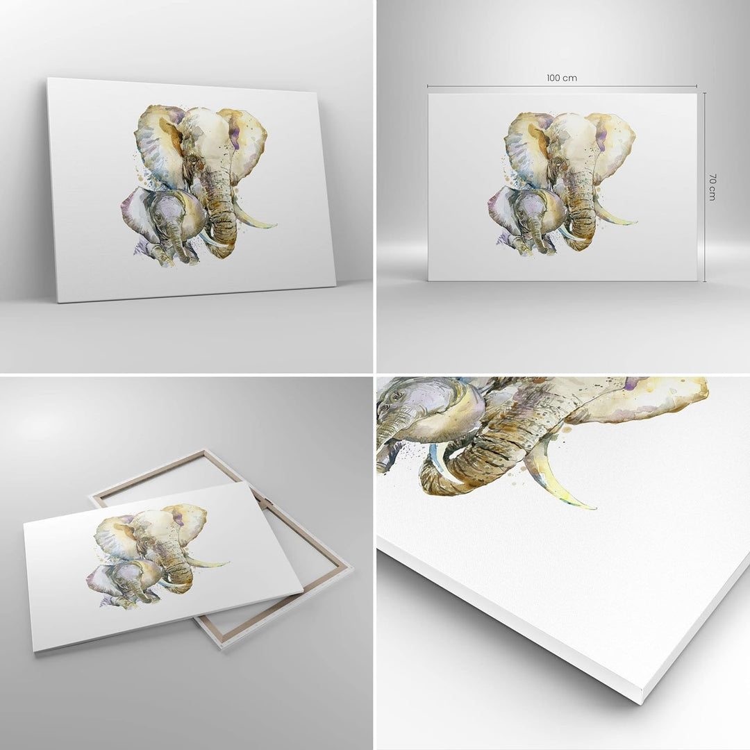 Bilder auf Leinwand 100x70cm Leinwandbild Elefanten tier safari afrika Gross Wanddeko Bild Schlafzim